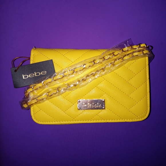 bebe Bags Bebe Sophia Quilted Crossbody Purse W Gold Chain Strap Tuscan Sun Yellow Poshmark